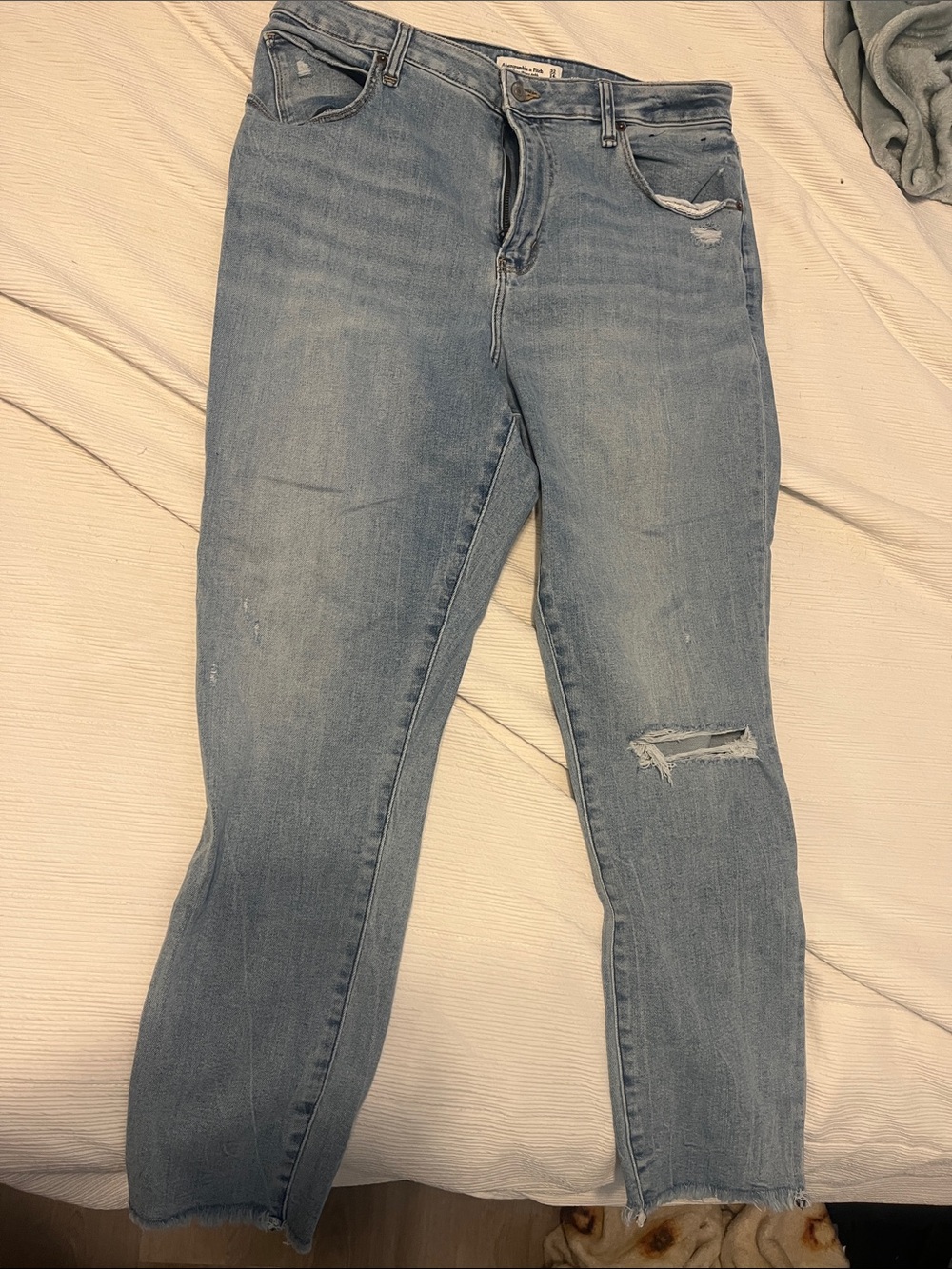 Abercrombie & Fitch Light Blue Distressed Straight-Leg Jeans